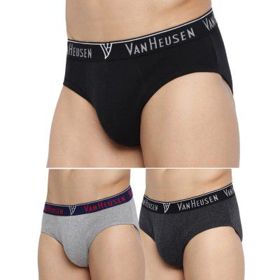 Van Heusen Men Briefs - 100% Combed Cotton - Pack of 3 - Anti Bacterial, Colour Fresh, Moisture Wicking