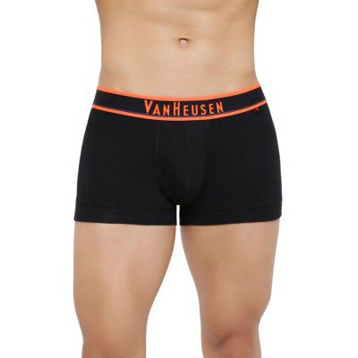 Van Heusen Men Trunks - 100% Combed Cotton, Colour Fresh_10063_Pure Black with Neon Orange_XL