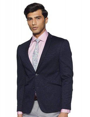 V Dot by Van Heusen Mens Notch Lapel Slim fit Blazer (VDBZESKF808279 Dark Blue1 38)