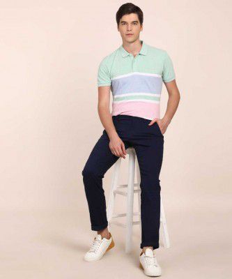 VAN HEUSEN Slim Fit Men Dark Blue Cotton Lycra Blend Trousers