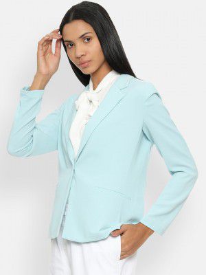 Van Heusen Woman Turquoise Blue Solid Single-Breasted Blazer