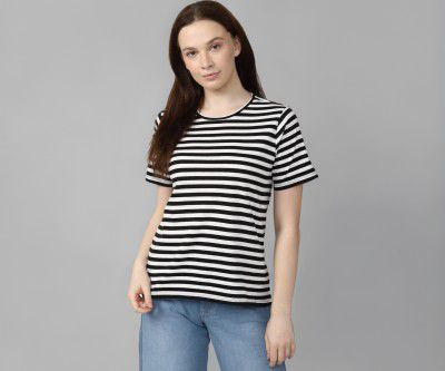 Van Heusen Women's 100% Cotton Half Sleeve Casual Striped Regular Fit T-Shirt