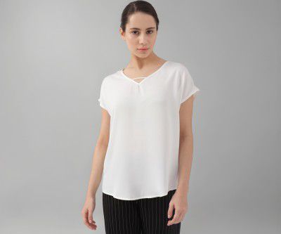 Van Heusen Women's Polyester Regular Fit V-Neck Formal Top