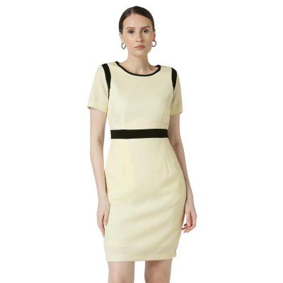 Van Heusen Women's Regular Fit Half Sleeve Mid Thigh Length Sheath Dress