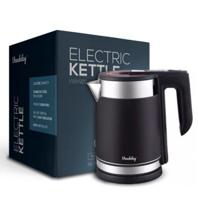 Vandelay Electric Kettle (1.7L) - Double Wall, Cool Touch Kettle with Dry-Boil Protection (Black)