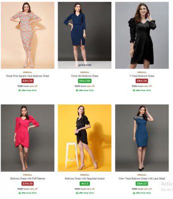 Ajio : Vangull Crew-Neck Bodycon Dress Starting At Rs.299 | Upto 87% Off