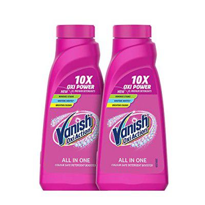 Vanish All in One Liquid Detergent Booster - 800 ml | Stain Remover for Clothes | Whitens Whites Brightens Colours| Suitable with all Washing Detergent Powders and Liquids (Pack of 2)