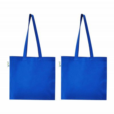Vantagekart Blue Cotton Plain Tote Shopping Bags with Extra Strong 13" Handle, Hold 35 Lbs Heavy Duty, Washable, Eco Friendly Biodegradable Canvas Multipurpose Grocery Bag - Set of 2