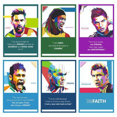 VantageKart Football Players Inspirational Motivational Self Adhesive Wall Posters For Home & Office Decor (Paper, 18x12-inch, Multi) - Set of 6