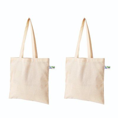 Vantagekart Natural Cotton Plain Tote Shopping Bags - Set of 2