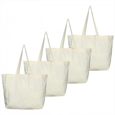 VantageKart Natural Cotton Plain Tote Shopping Bags - Set of 4