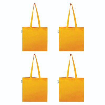 Vantagekart Yellow Cotton Plain Tote Shopping Bags - Set of 4