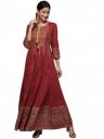 Varanga Maroon and Mustard Printed Flare Dress with gota Work Printed Boarder on Anarkali Dress....