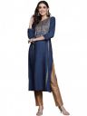 Varanga women peach straight kurta with gold print...