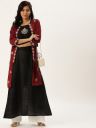 Varanga Women Black & Maroon Embellished Thread Work Kurta With Jacket...