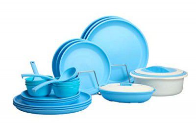 Varmora Plastic Dinner Set 24 Pcs Set (Matt Sky Blue)