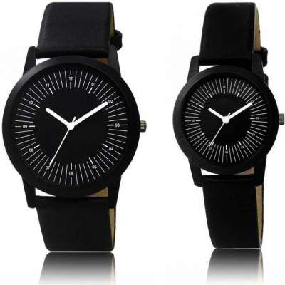 Varni Fashion New Arrival Stylish Black Leather Analog Watch For Couple