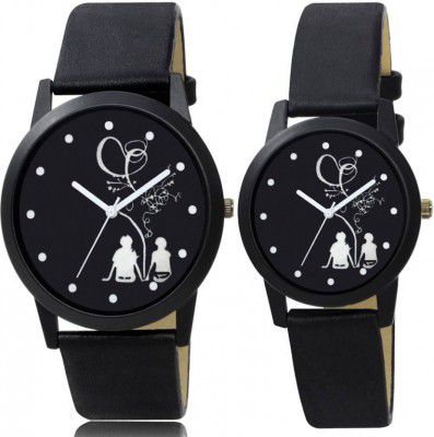 Varni Retail  Watches::Girls Watches::Boy Watches Analog Watch - For Couple New Desingner Couple Printed Dial Black Analog Combo Watch For Couple