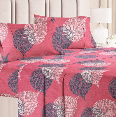 VAS COLLECTION® 160 TC Prime Collection 1 Double Bedsheet with 2 Matching Pillow Covers | Soft Brushed Microfiber & Wrinkle Free - 3 Pcs Set | 228x225 cm or 6 x7 ft - Pink & Green