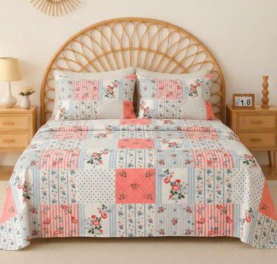 VAS COLLECTIONS Cloud Cotton Double Bedsheet 210 TC | 90x100 Inches (Pastel Patchwork)