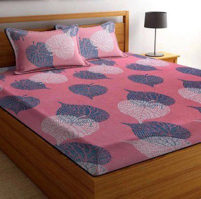 VAS COLLECTIONS Cotton Double Flat 160 TC Floral Bedsheet  (Pack of 1, Pink)