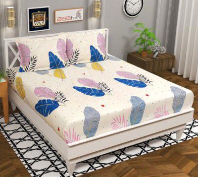 VAS COLLECTIONS Premium 3D Printed 144 TC Microfiber Double Bedsheet with 2 King Size Pillow Covers (90X90 Inches) Floral White, Blue & Grey