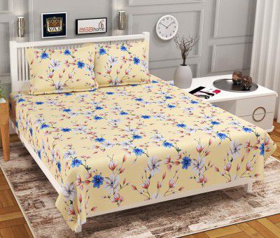 VAS COLLECTIONS Premium 3D Printed 160 TC Microfiber Double Bedsheet with 2 King Size Pillow Covers (90X90 Inches) Tealish Blue and Orange Red