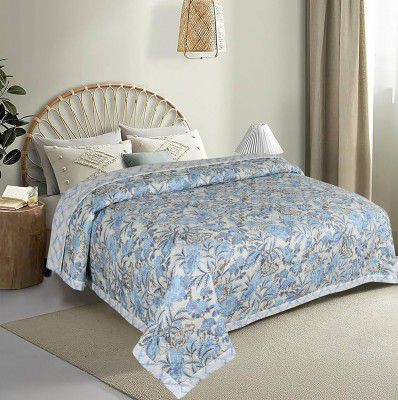 VAS COLLECTIONS Ultrasonic Quilted AC Blanket | 280 TC Super Soft All-Season Comforter | for Double Bed (220 x 230 cm, Grey & Blue2)