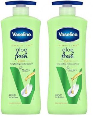 Vaseline Aloe Fresh Body Lotion,24 HR Long Lasting Moisturisation with Aloe Vera extract and Menthol, 600ml (Pack of 2)