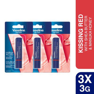Vaseline Colour+Care Kissing Red Tinted Lip Balm Stick, 3g (Pack of 3)