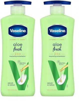 Vaseline Intensive Care, Aloe Fresh Hydrating Body Lotion, 400 ml, for Fresh, Hydrated Skin, with 100% Pure Aloe Vera Extract, for Dry, Rough Skin, for Men & Women (Pack of 2)