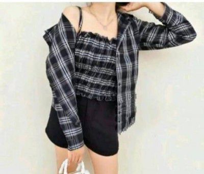 VASHENTERPRIS  Women Regular Fit Checkered Spread Collar Casual Shirt