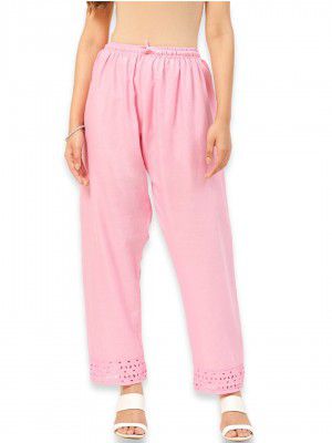 Vastraa Fusion Straight Regular Fit Stylish Solid Cotton Embroidered Lace Palazzo or Bottoms for Women's and Girls