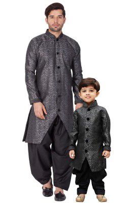 VASTRAMAY Baap Beta Grey Sherwani Suit