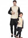 VASTRAMAY Baap Beta Silk Blend Jacket, Kurta and Pyjama Set | Banarasi Brocade Woven Jacquard Modi/Nehru Jacket and Silk Kurta Pyjama Set: A Father-Son Duo of Elegance...