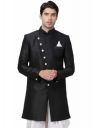 VASTRAMAY Men's Beige Silk Blend Sherwani Only Top...
