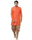 VASTRAMAY Men's Beige Silk Blend Sherwani Set...