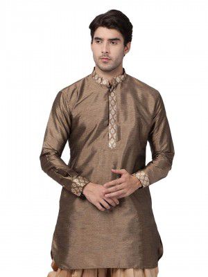 VASTRAMAY Men's Black Cotton Silk Blend Kurta