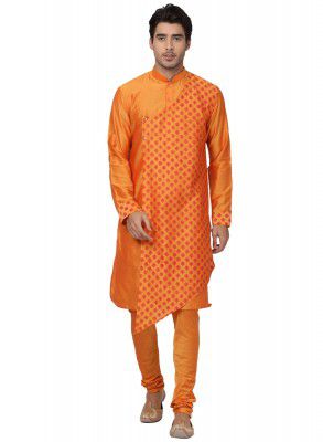 VASTRAMAY Men's Chiku Cotton Silk Blend Kurta and Pyjama Set
