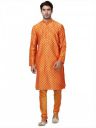 VASTRAMAY Men's Chiku Cotton Silk Blend Kurta and Pyjama Set...