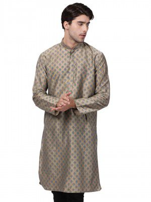 VASTRAMAY Men's Chiku Cotton Silk Blend Kurta