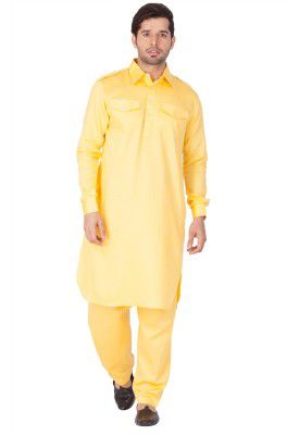 VASTRAMAY Men's Cotton Blend Pathani Kurta Set