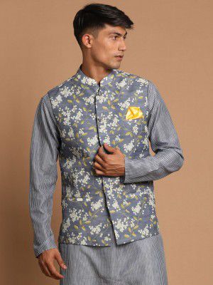 VASTRAMAY Men's Grey Nehru Jacket