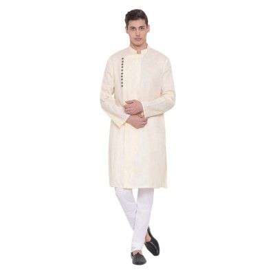 VASTRAMAY Mens Light Blue Mix Cotton Only Kurta
