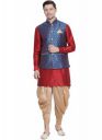 VASTRAMAY Mens Maroon Cotton Silk Blend Ethnic Jacket, Kurta and Dhoti Pant Set...