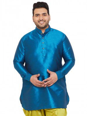 VASTRAMAY Men's Silk Blend Kurta || Mandarin Collar, Button Closure, Full Sleeves, Curved Hem - Ideal for Occasions and Festivities