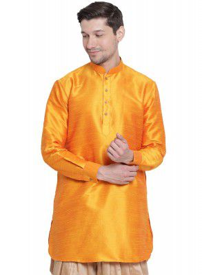 VASTRAMAY VM Mens Silk Blend Kurta - Elegance for Festivals & Events | Curved Shape Pathani Style Men Silk with Slight Cotton Mix, Mid Length Kurta | Classic Design, Premium Comfort