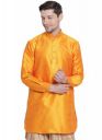 VASTRAMAY VM Mens Silk Blend Kurta - Elegance for Festivals & Events | Curved Shape Pathani Style Men Silk with Slight Cotton Mix, Mid Length Kurta | Classic Design, Premium Comfort...