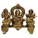 Vayu Shakti Pure Brass Statue of Ganesh Lakshmi and Saraswati, Height 5.2 inch, Width 6.2, Metalcraft...