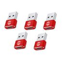 VCR Mobile Accessories, USB Type C Female to USB Male A Adapter, 5 Units Pack, Red Mini USB C Type Adapter Charger, Charging Cable Adapter for All Mobile Devices, Laptops, MacBooks and iPad...